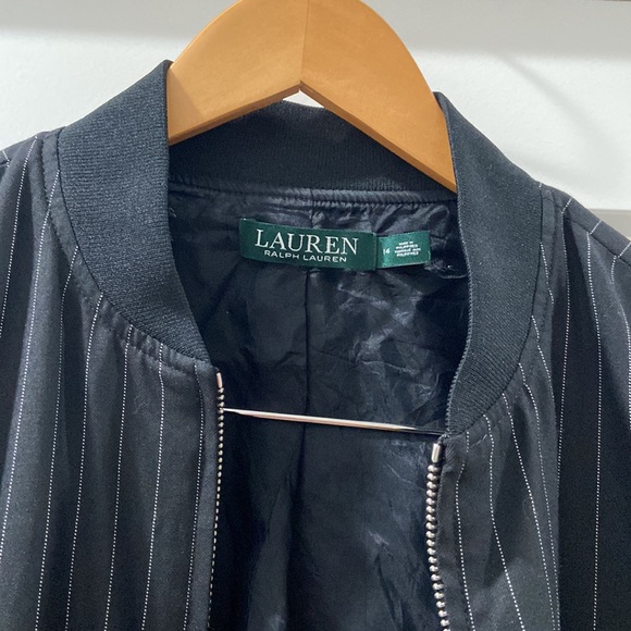 Lauren Ralph Lauren black with white pinstripes bomber EUC women's 14 🔥 wool - Picture 8 of 9